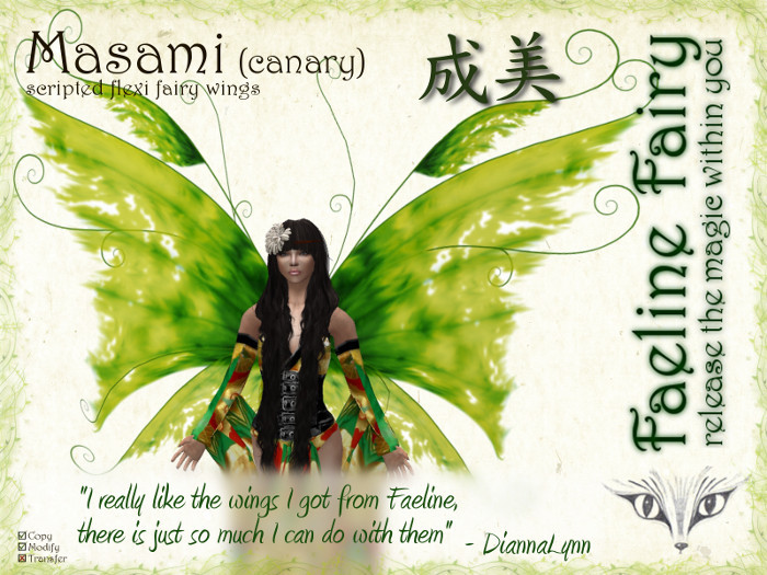Masami (canary) - flexi wings for tiny and large by Faeline Fairy