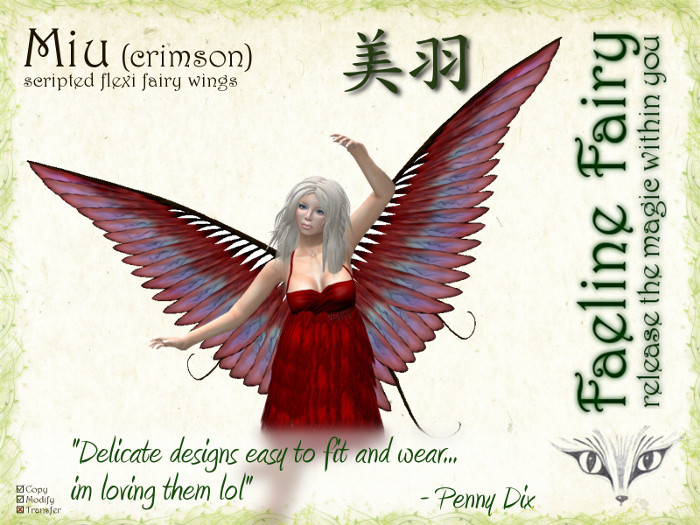 Miu (crimson) - flexi wings for tiny and large by Faeline Fairy