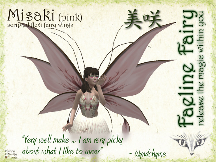 Misaki (pink) - flexi wings for tiny and large by Faeline Fairy