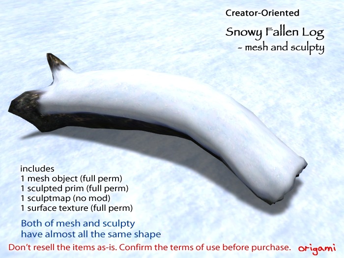 origami~* Snowy Fallen Log - mesh+sculpty