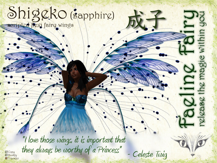 Shigeko (sapphire) - flexi wings for tiny and large by Faeline Fairy