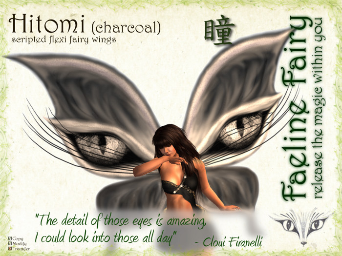 Hitomi (charcoal) - flexi wings for tiny and large by Faeline Fairy