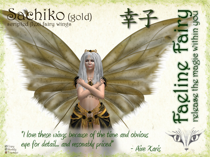 Sachiko (gold) - flexi wings for tiny and large by Faeline Fairy