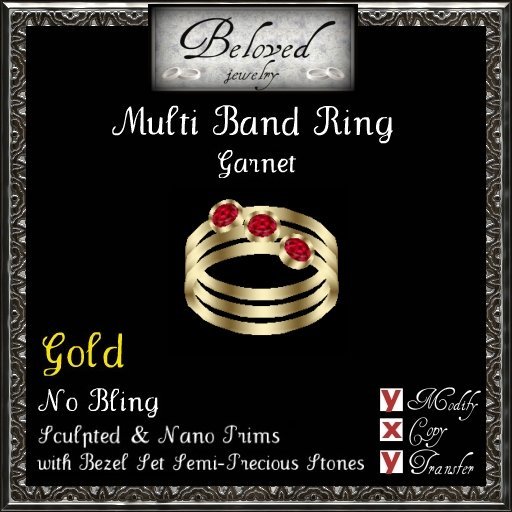 Beloved Jewelry : GOLD Multi Band Ring (Right Hand)-Bezel Garnet