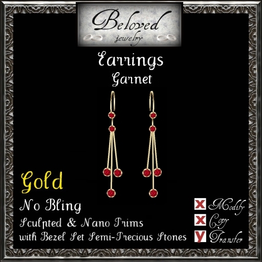 Beloved Jewelry : GOLD Dangle Earrings-Bezel Garnet