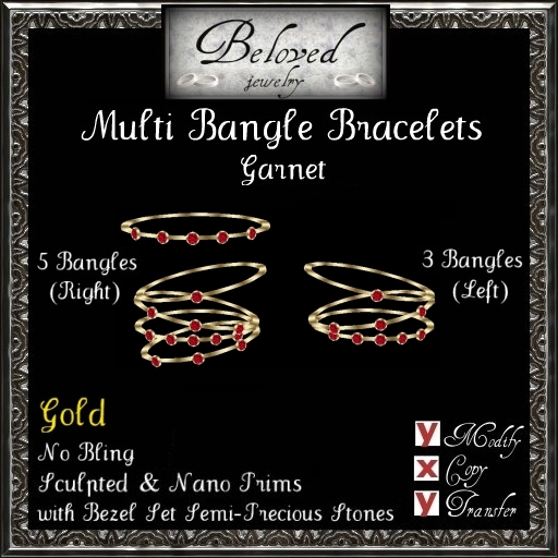 Beloved Jewelry : GOLD Multi Bangle Bracelets-Bezel Garnet