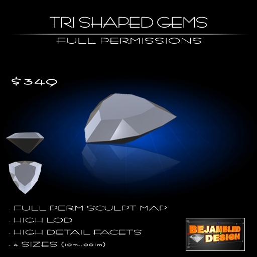 Full Perm Sculpted Triangle Shaped Gems/Jewels/Diamonds