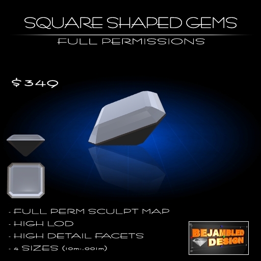 Full Perm Sculpted Square Shaped Gems/Jewels/Diamonds