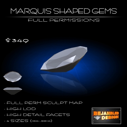 Full Perm Sculpted Marquis Shape Gems/Jewels/Diamonds