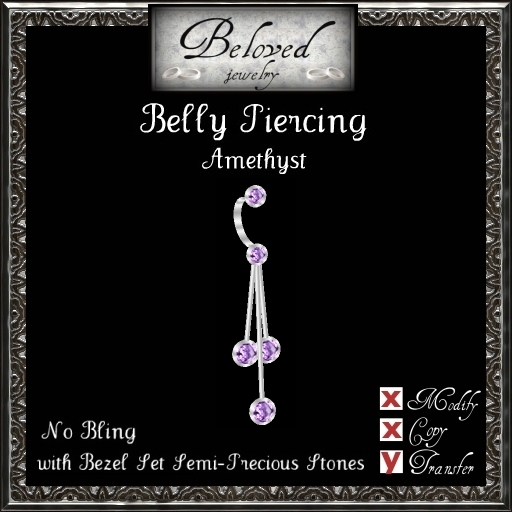 Beloved Jewelry : Silver Belly Piercing Jewel-Bezel Amethyst
