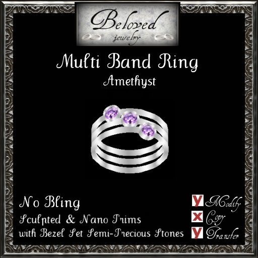 Beloved Jewelry : Silver Multi Band Ring (Right Hand)-Bezel Amethyst