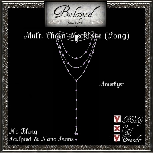 Beloved Jewelry : Silver Multi Chain Necklace (Long)-Bezel Amethyst