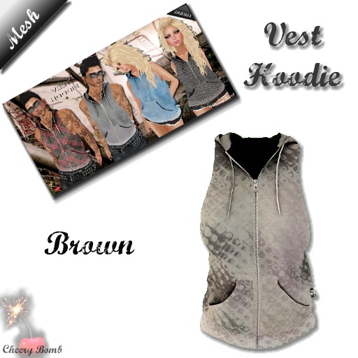 Mesh Vest Hoodie F - Brown