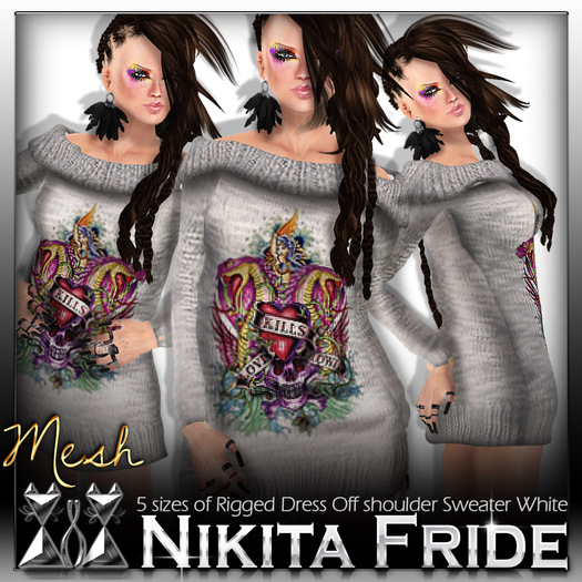 [Nikita] Rigged Mesh Dress Off shoulder Sweater White