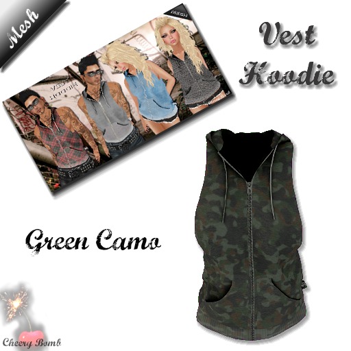 Mesh Vest Hoodie M - Green Camo