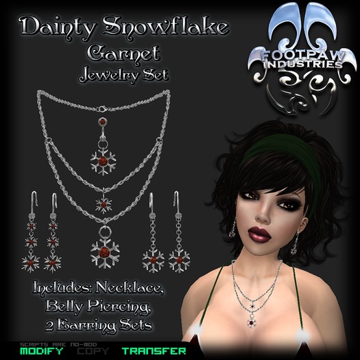 [FPI] Dainty Snowflake Garnet Set - Necklace, 2 Earring Sets & Belly Piercing