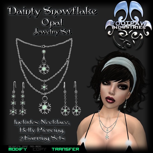 [FPI] Dainty Snowflake Opal Set - Necklace, 2 Earring Sets & Belly Piercing