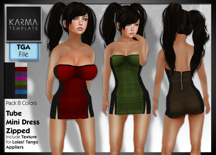 Karma Template - Tga - Tube Mini Dress Zipped - 8 Colors