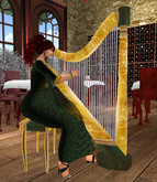 Gold and Green Christmas Harp with Stool,  3 prims