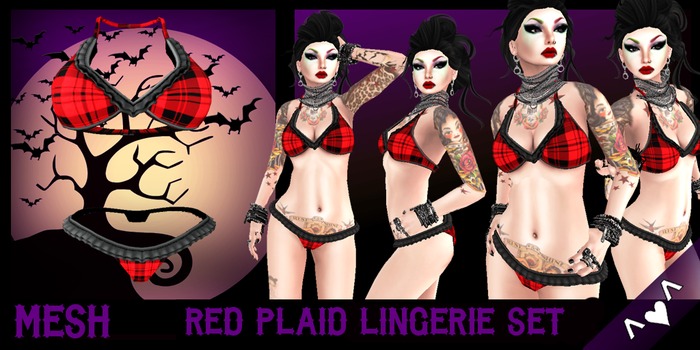 ^v^DRBC^v^Red Plaid Lingerie Set