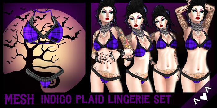 ^v^DRBC^v^Indigo Plaid Lingerie Set