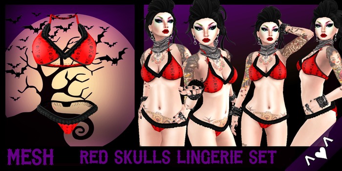 ^v^DRBC^v^ Red Skulls Lingerie Set