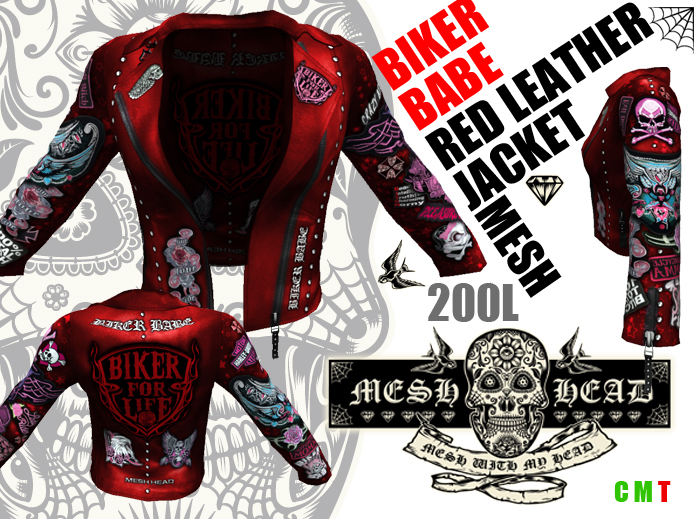 Mesh Head - Ladies Biker Babe Red Leather Jacket - All Sizes