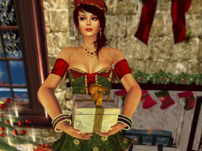 Gift Box  witht Gold StarsWrapping and Gold  Ribbon Gift Box, &  Hold Animation, 2 Prims