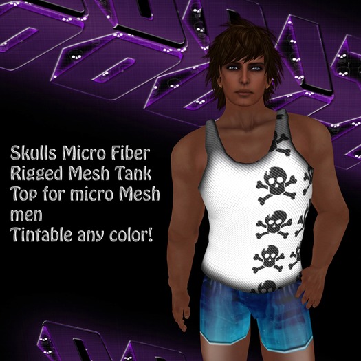 Oddity - Micro Mesh Mens Rigged mesh skulls tank top Tintable!