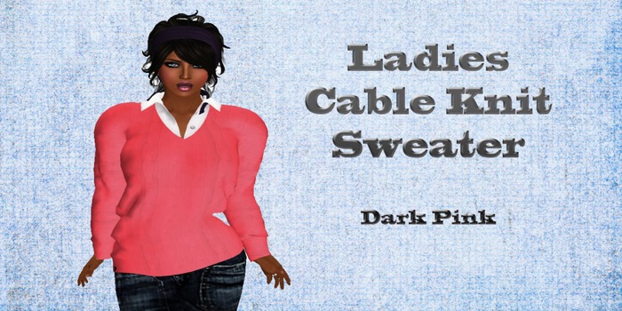 Ladies Mesh Cableknit Sweater Red
