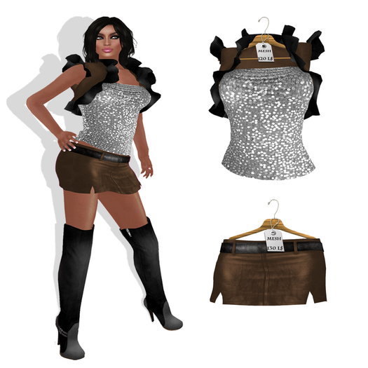 Mesh_bollero Minidress set Brown