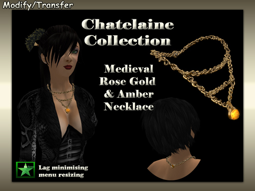 Chatelaine Necklace.  Medieval Rose Gold & Amber