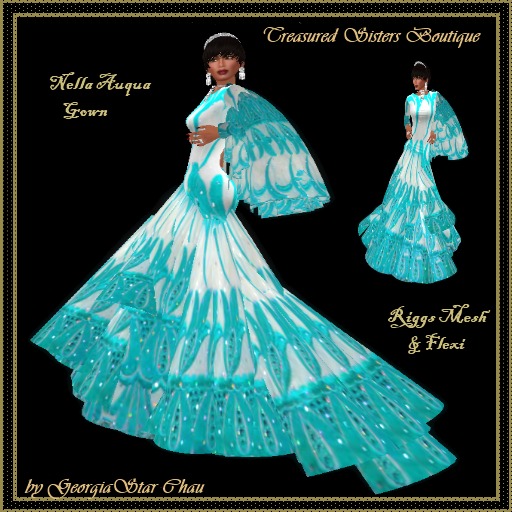 GSC Nella Aqua R Mesh Evening Gown