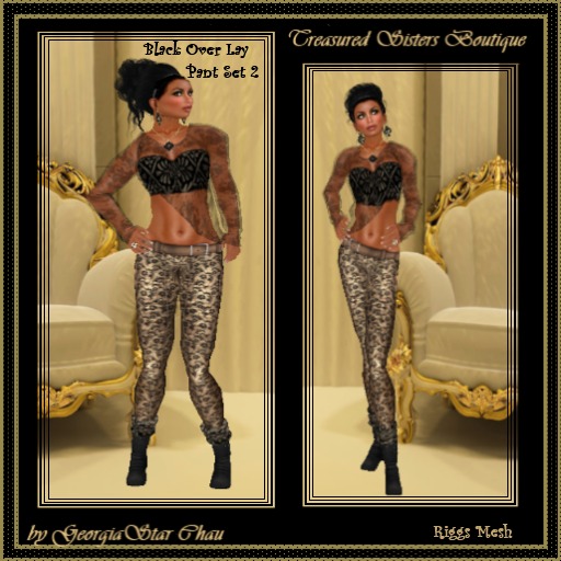 GSC Black Lace Mesh Over Lay Pant Set 2