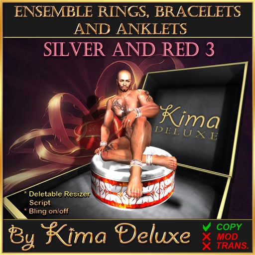 Kima Deluxe (BOX) Rings Bracelets Anklets - Silver & Red 3