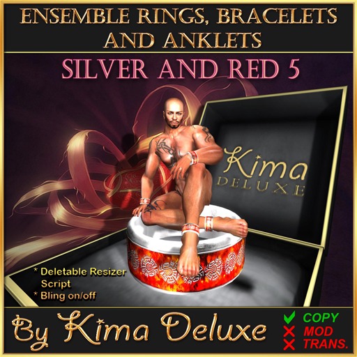 Kima Deluxe (BOX) Rings Bracelets Anklets - Silver & Red 5