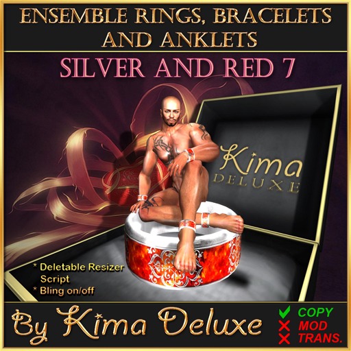 Kima Deluxe (BOX) Rings Bracelets Anklets - Silver & Red 7