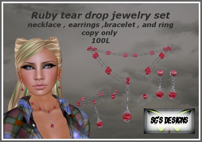 Ruby tear drops jewelry set