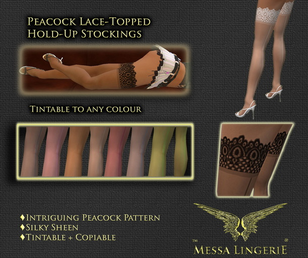=M= Peacock Lace Topped Hold-Up Stockings - Tintable