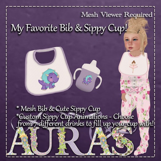 *Aura's* My Favorite Sippy Cup & Bib Set (TriTops)