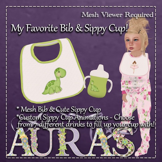*Aura's* My Favorite Sippy Cup & Bib Set (BrontO) 