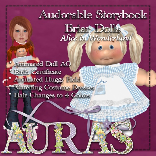 *Aura's* Alice in Wonderland Storybook Briar Dolly for Toddleedoo Little Girls, Kids and Tiny Tot