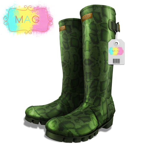 {MAG} Wellington Boots-  Snake Skin Green 