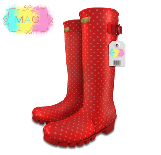 {MAG} Wellington Boots- Dotz Red 