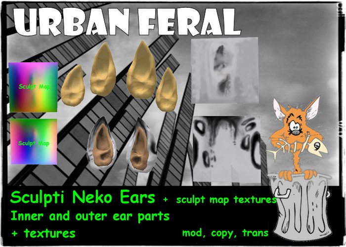Second Life Marketplace - Urban Feral - Sculpti Neko Ears + Scuplt Map ...
