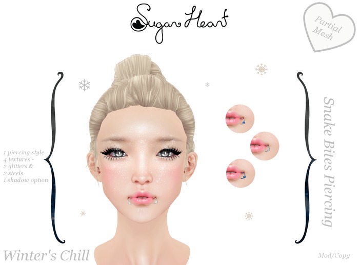 {Sugar Heart} Mesh Snake Bites Piercing - Winter's Chill