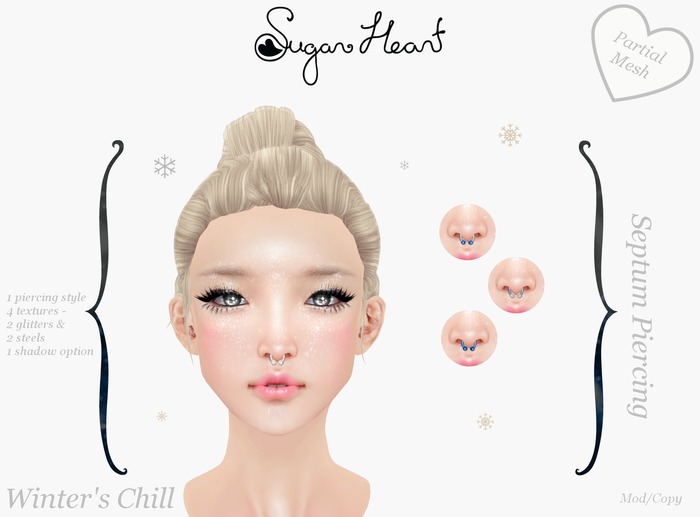 {Sugar Heart} Mesh Septum Ring - Winter's Chill