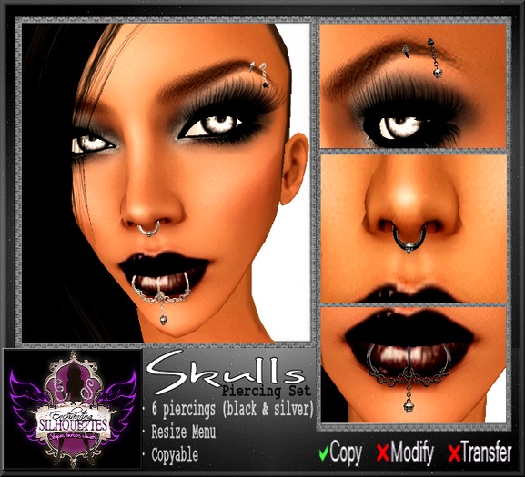Facial Piercing Set: Skulls