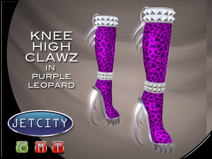 JETCITY BOOTS > Knee High Clawz - Purple Leopard