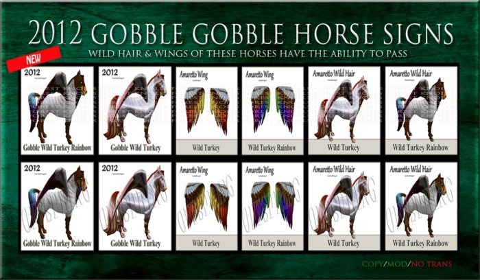 2012 GOBBLE GOBBLE HORSES SIGNS & OFFSPRINGS